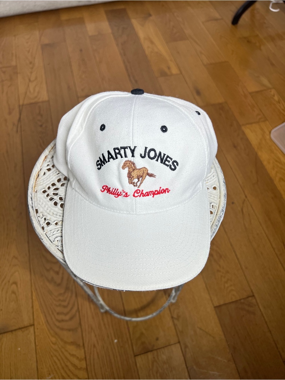 Smarty jones, City Hunter White Baseball Hat with Navy Details